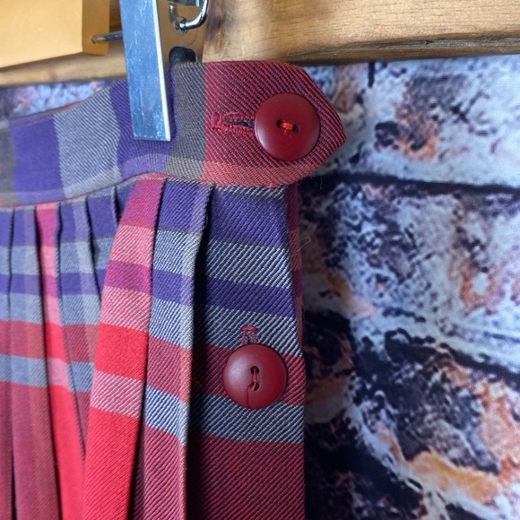 Vintage Wool Tartan Scottish Plaid Pleated Red and Purple Midi Skirt Sz S - Picture 9 of 14